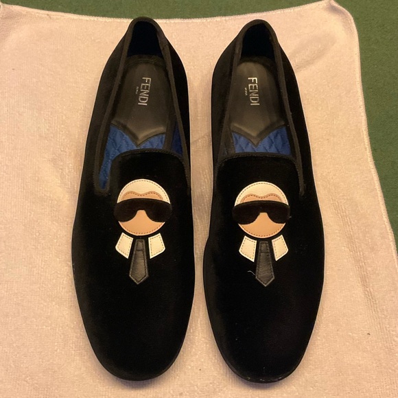 Fendi Mens Black Karlito Velvet Mink Fur Mocassin Slip On Loafers Size 10.5 - Picture 4 of 11